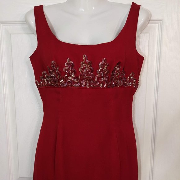 Mike Benet Formals 1960s Vintage Red Chiffon Intricate Sequin Dress - size 10* - Picture 2 of 16